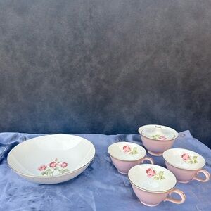 Pink porcelain tea set with bowl vintage antique